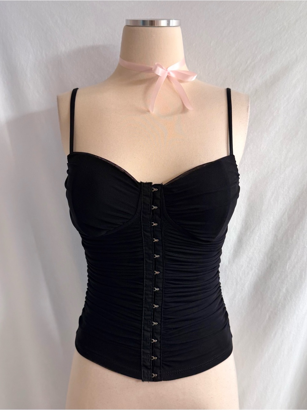 Vintage Y2K Black Ruched Mesh Tank